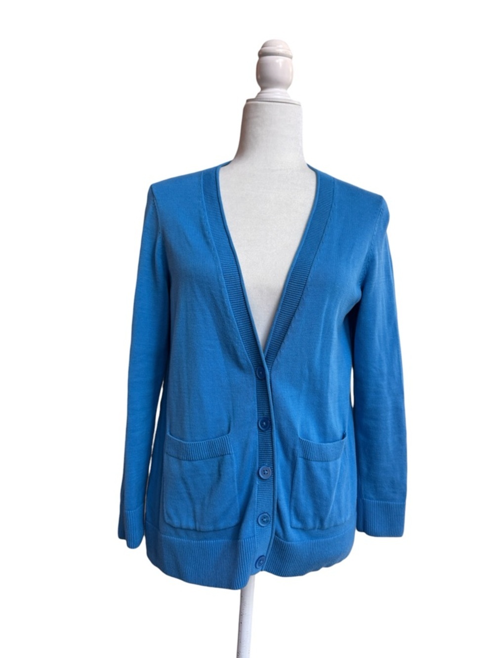 Talbots Blue Button Front V Neck Long Sleeve Cardigan Womens Size Petite Small